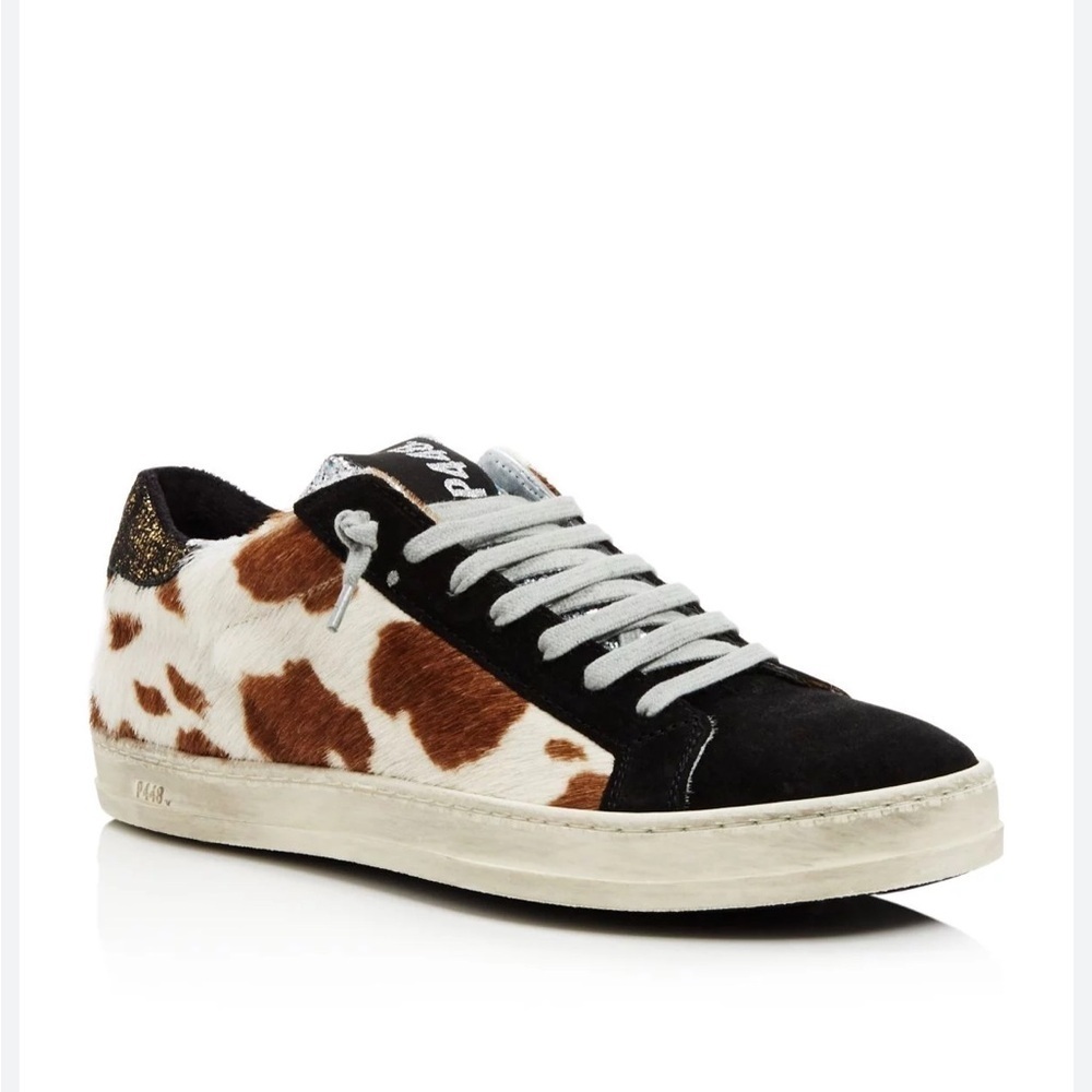 P448 / low John Calf Hair glitter Cow Print sneaker shoes  39